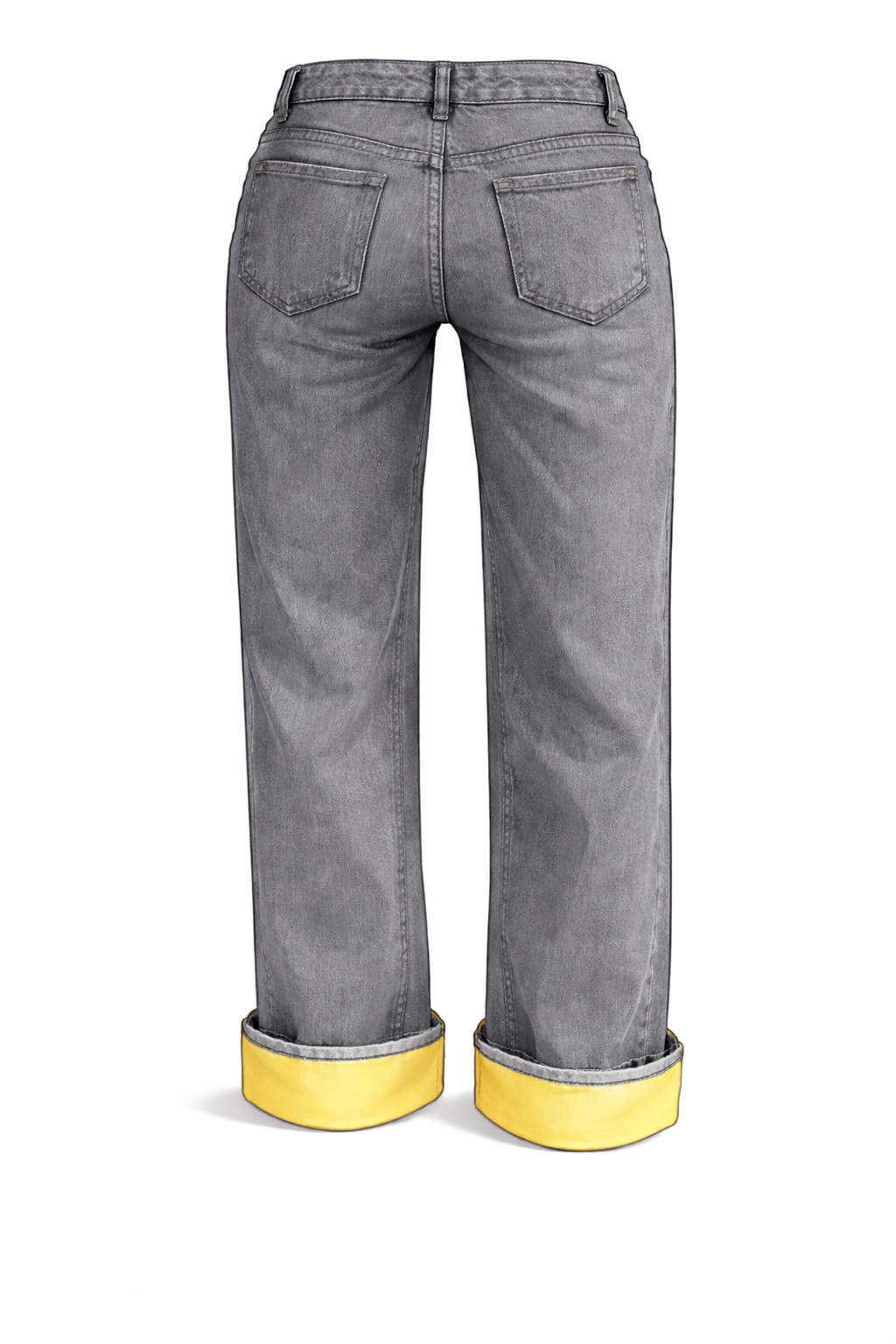 HEM YELLOW. Pantalón gris tiro bajo, con dobladillo en amarillo.