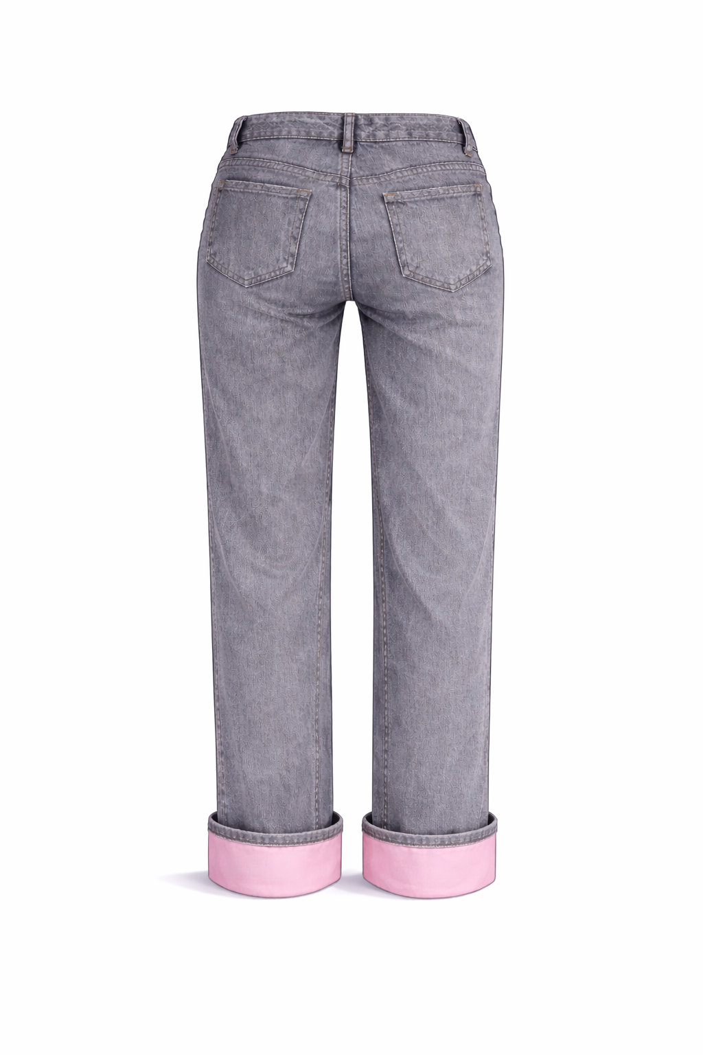 HEM PINK. Pantalón gris tiro bajo, con dobladillo en rosa palo.